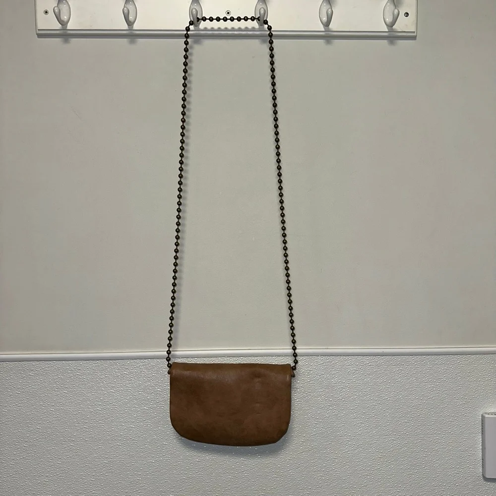 T-Shirt & Jeans Tan Laser Cut Crossbody Bag geometric ball chain strap purse